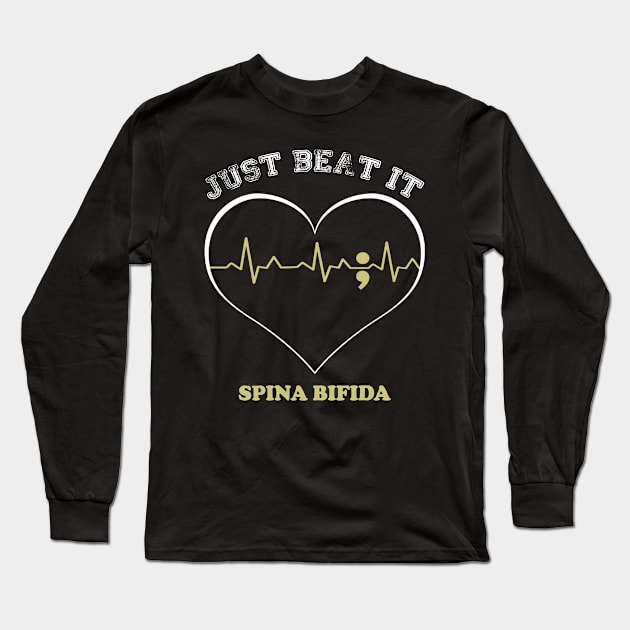 Spina Bifida Awareness Just Beat It Heartbeat Long Sleeve T-Shirt by KHANH HUYEN